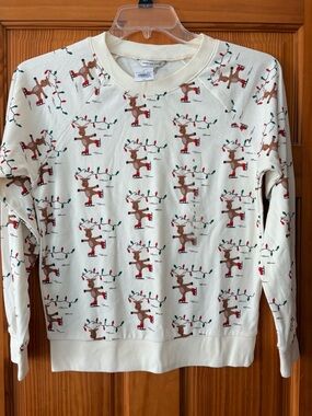 New! American Eagle Outfitters Cream Reindeer & Holiday Lights Sweatshirt